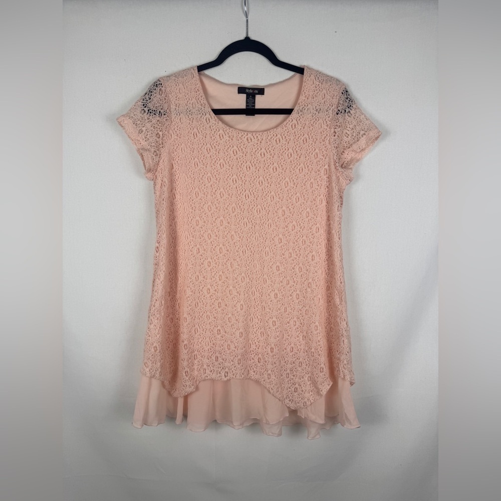 Style & Co. Pink Lace Short Sleeve Top
